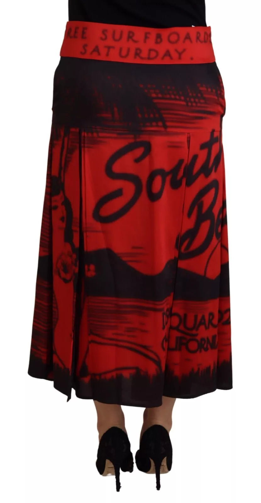 Jupe midi plissée taille haute rouge imprimée Dsquared²
