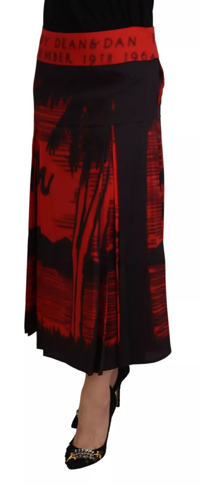 Jupe midi plissée taille haute rouge imprimée Dsquared²