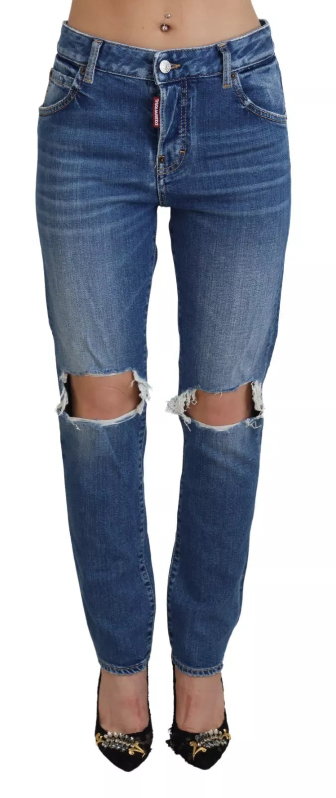 Dsquared² Cool Girl Blue Distressed Mid Waist Denim Jeans by Dsquared²