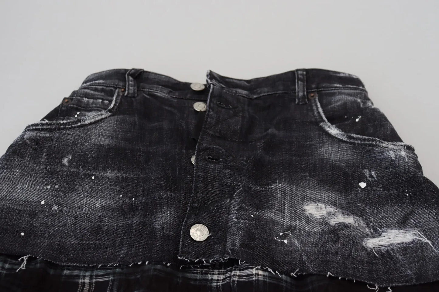 Mini-jupe trapèze taille haute en jean noir à carreaux Dsquared²