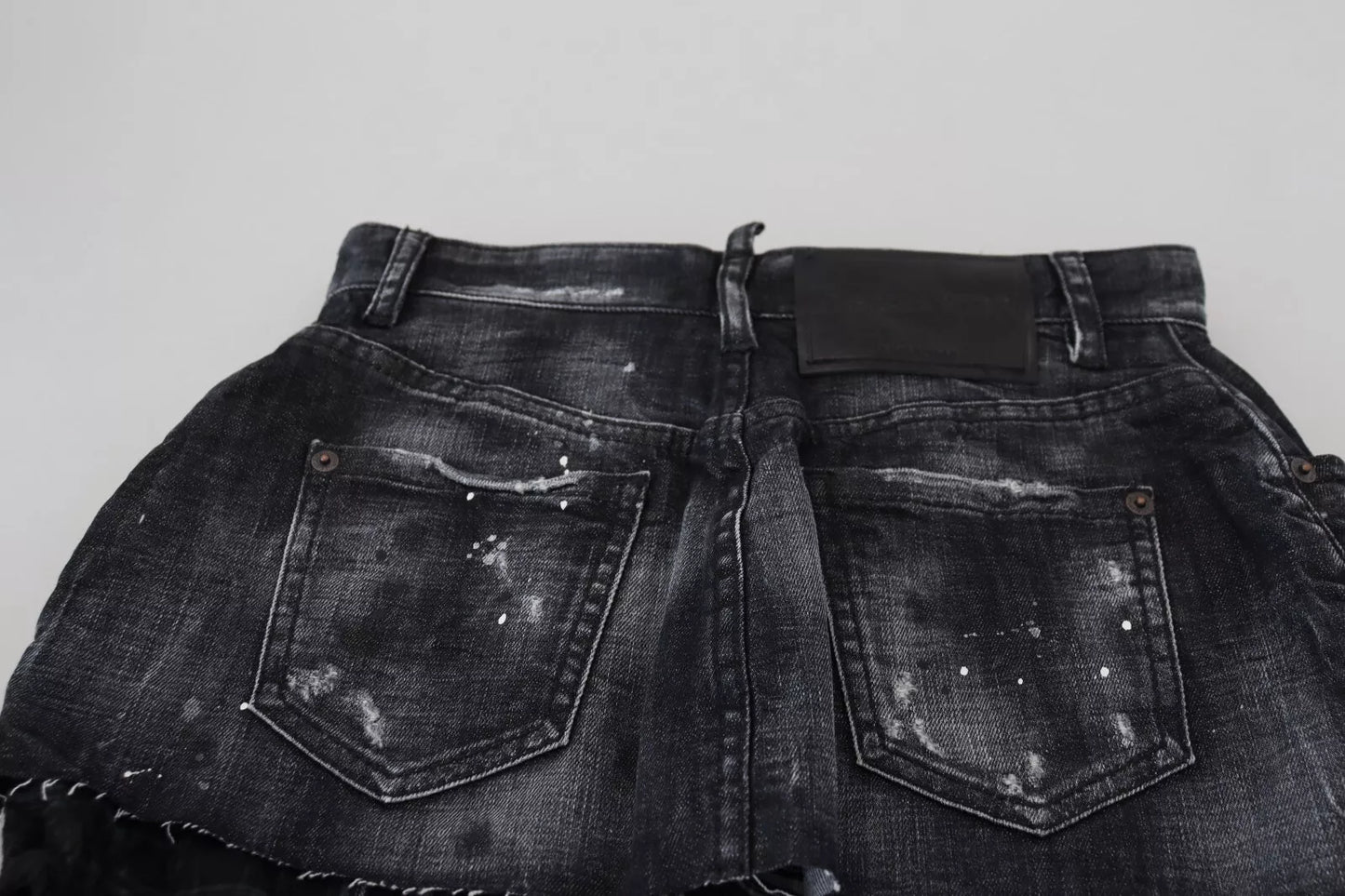 Mini-jupe trapèze taille haute en jean noir à carreaux Dsquared²