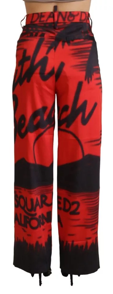Dsquared² Red Printed High Waist Straight Pants by Dsquared²