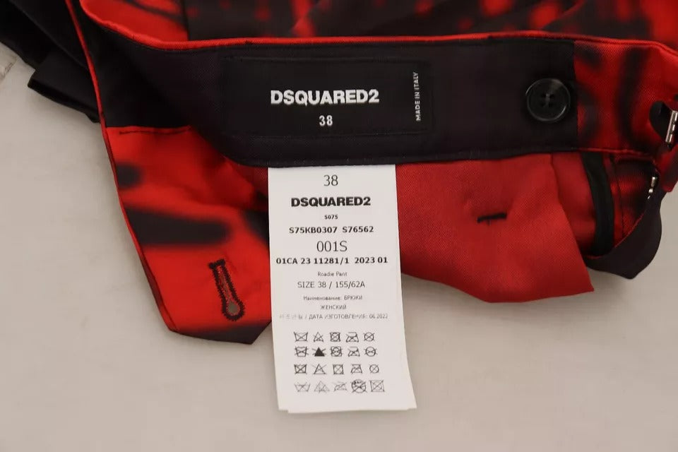 Dsquared² Red Printed High Waist Straight Pants by Dsquared²