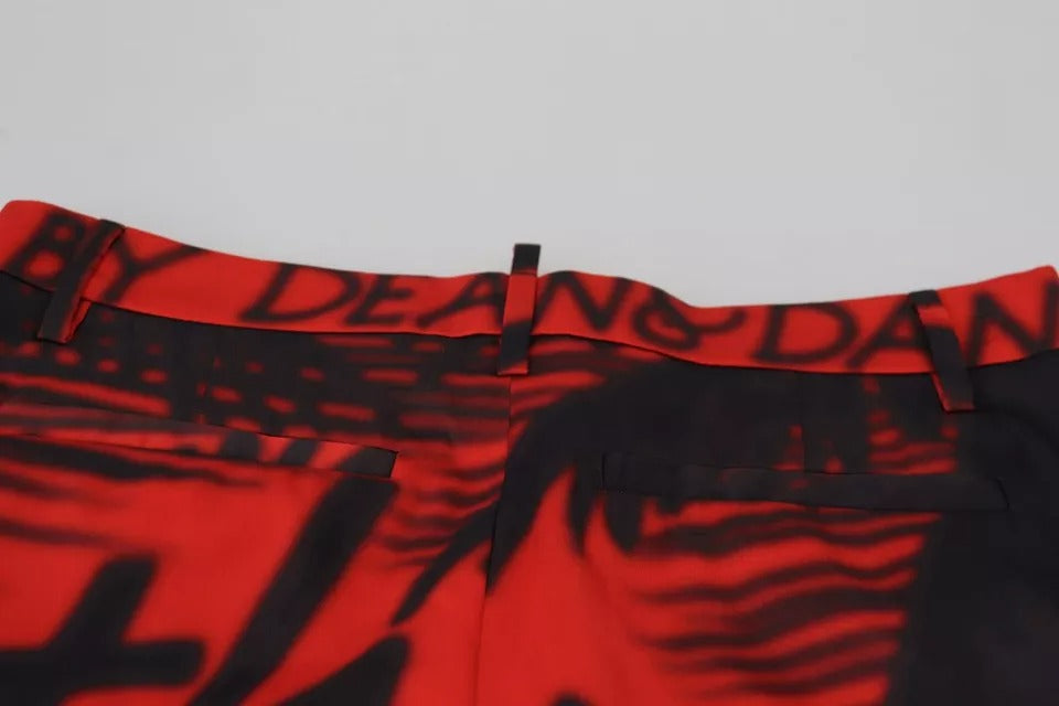 Dsquared² Red Printed High Waist Straight Pants by Dsquared²