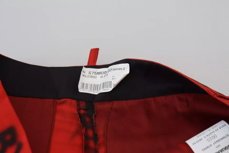 Dsquared² Red Printed High Waist Wide Leg Cropped Pants by Dsquared²