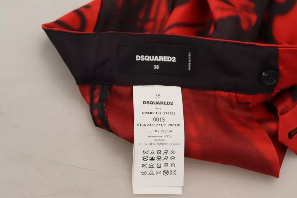 Dsquared² Red Printed High Waist Wide Leg Cropped Pants by Dsquared²
