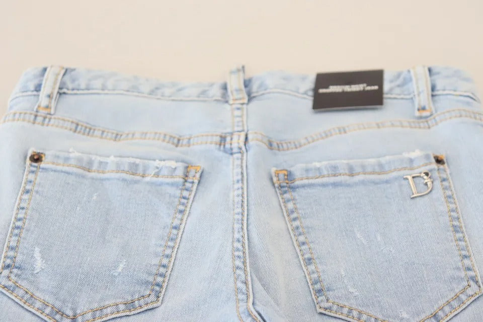 Dsquared² Blue Tattered Mid Waist Cropped Twiggy Denim Jeans by Dsquared²