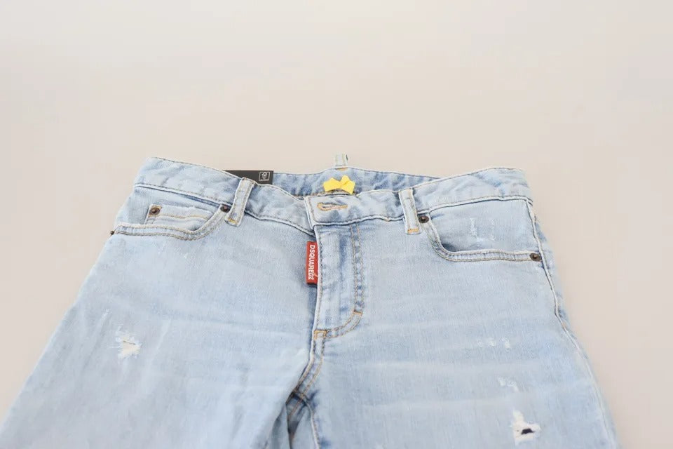 Dsquared² Blue Tattered Mid Waist Cropped Twiggy Denim Jeans by Dsquared²