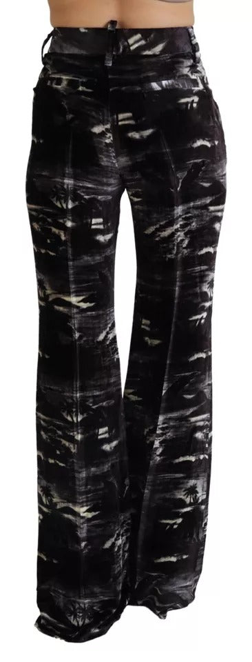Dsquared² Black Printed High Waist Super Flare Pants by Dsquared²