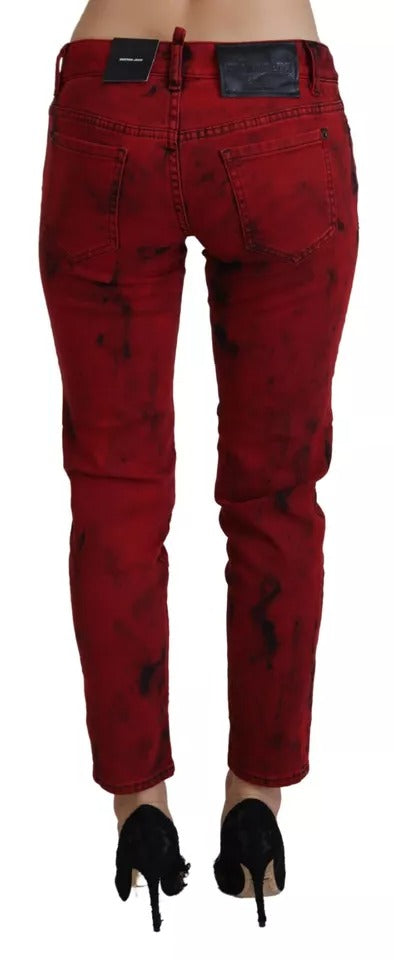 Dsquared² Red Low Waist Cotton Stretch Skinny Pants by Dsquared²