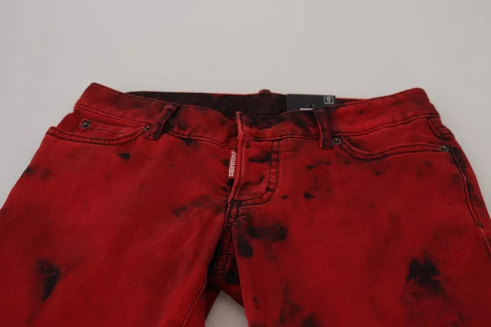 Dsquared² Red Low Waist Cotton Stretch Skinny Pants by Dsquared²