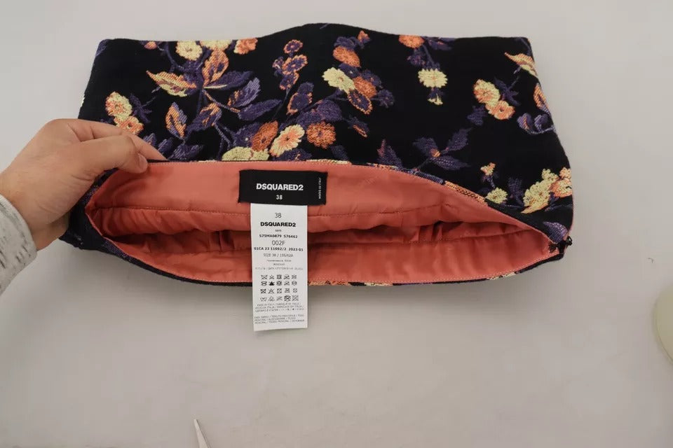 Mini-jupe trapèze taille mi-haute à broderies florales noires Dsquared²