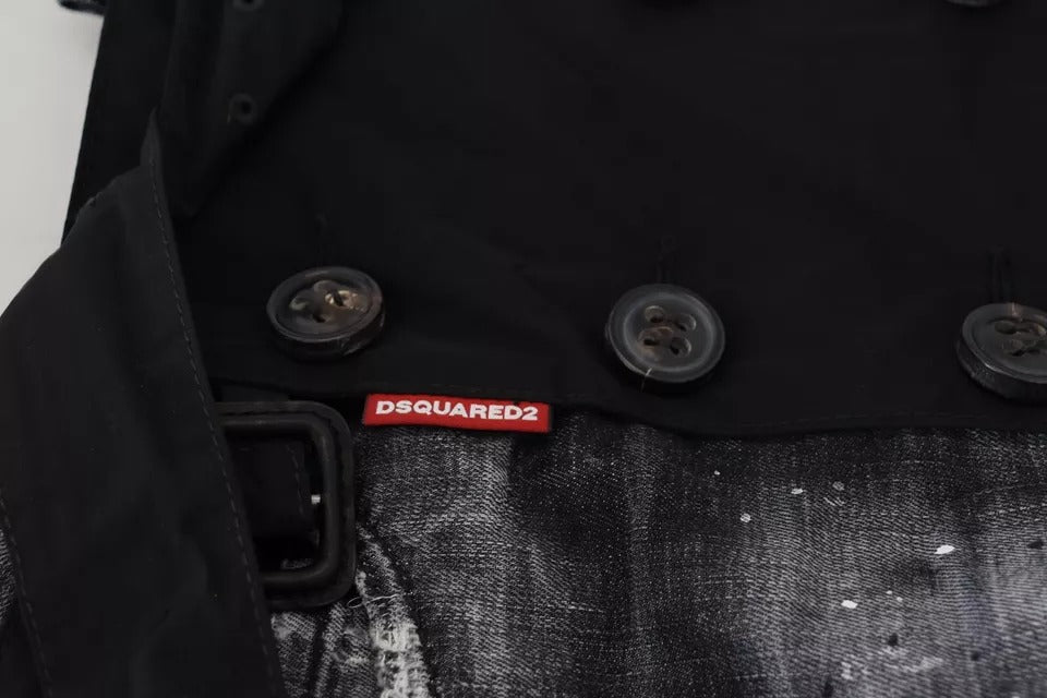 Mini-jupe trapèze taille mi-haute en jean noir effet vieilli Dsquared²