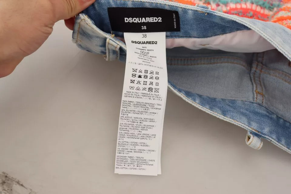 Jupe trapèze taille basse en denim multicolore Dsquared²