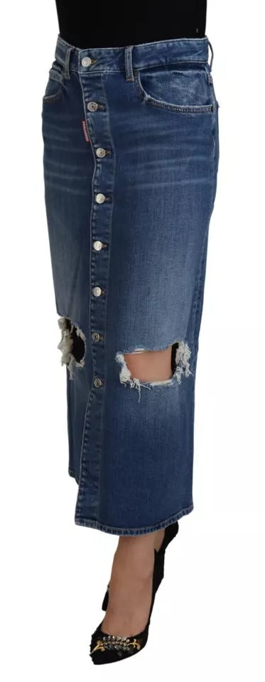 Jupe crayon taille haute en jean bleu effet vieilli Dsquared²