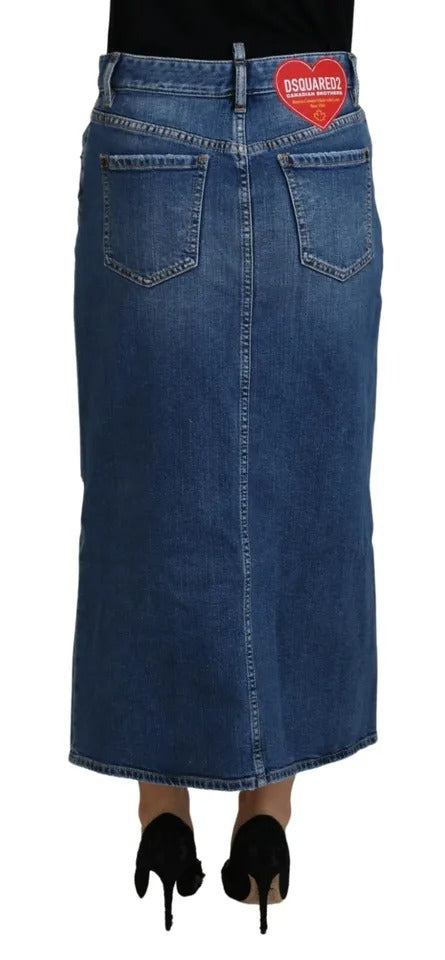 Jupe crayon taille haute en jean bleu effet vieilli Dsquared²