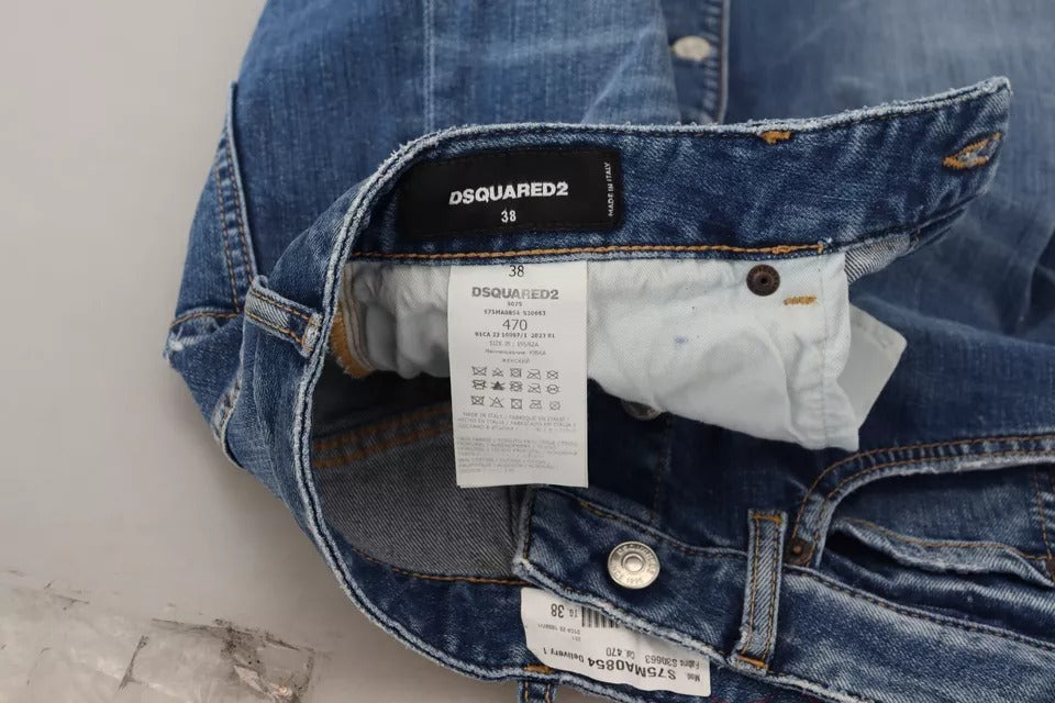 Jupe crayon taille haute en jean bleu effet vieilli Dsquared²