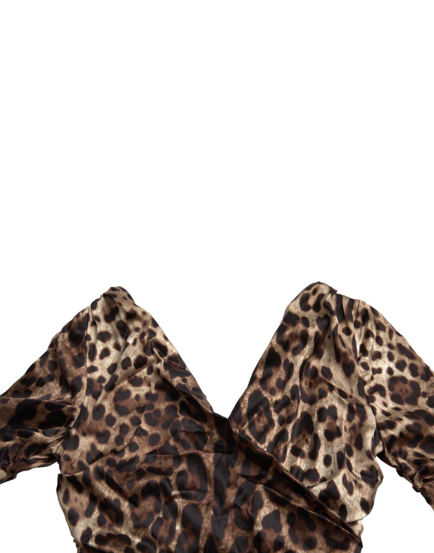 Dolce & Gabbana Brown Leopard Print Bodycon V-neck Midi Dress by Dolce & Gabbana