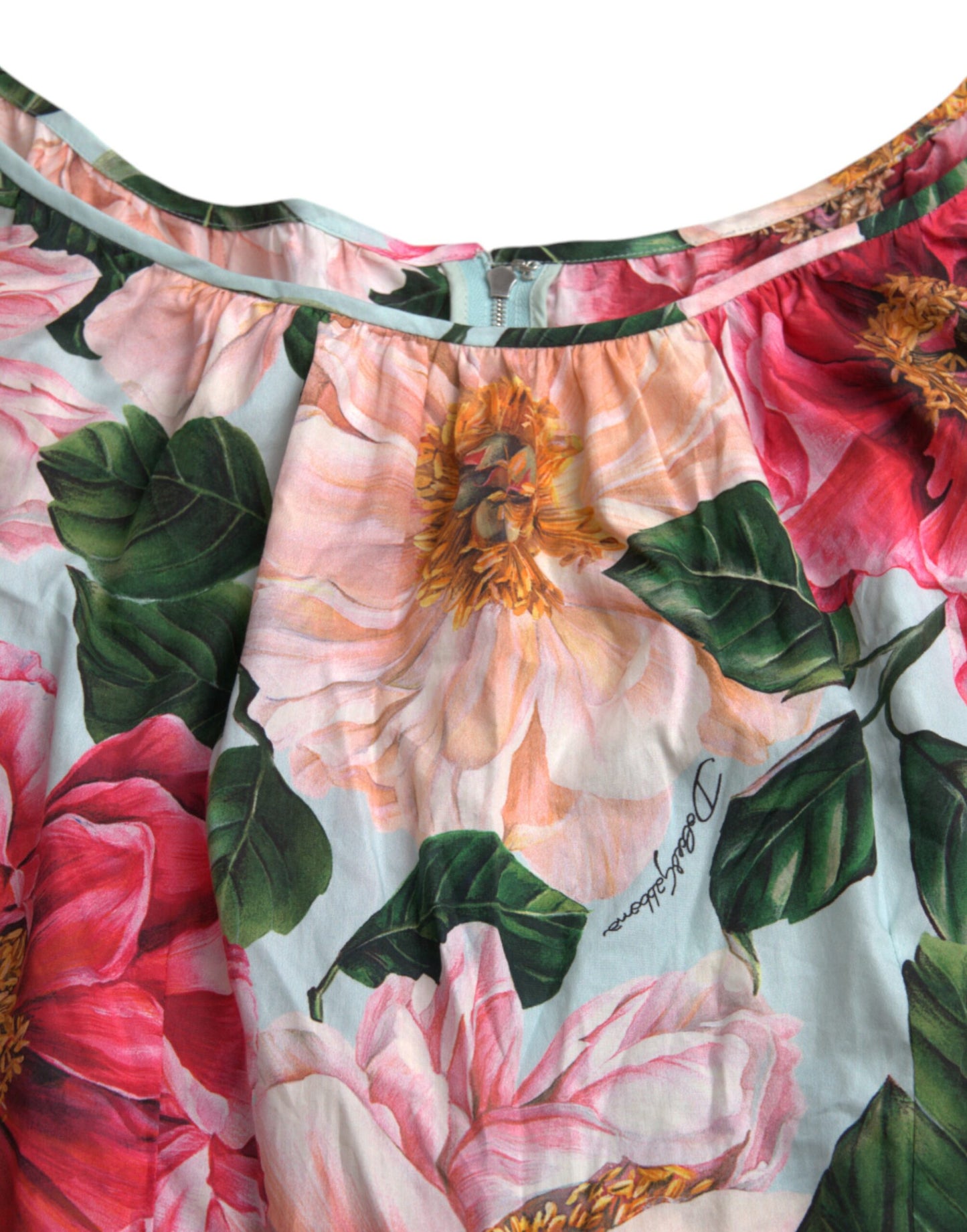 Dolce & Gabbana Multicolor Floral CottonAline Pleated Dress by Dolce & Gabbana