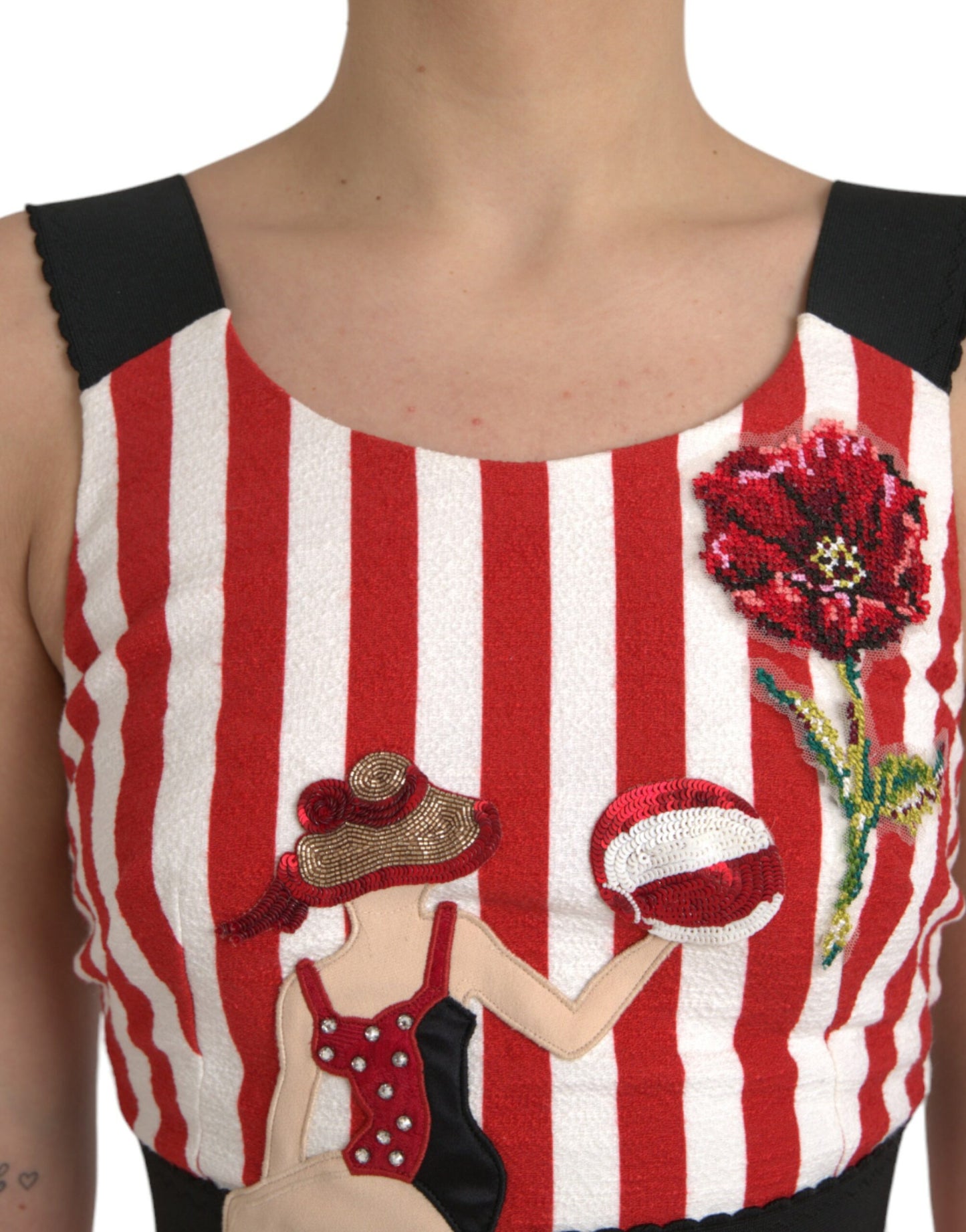 Dolce & Gabbana Red White Floral Sleeveless Sheath Midi Dress by Dolce & Gabbana
