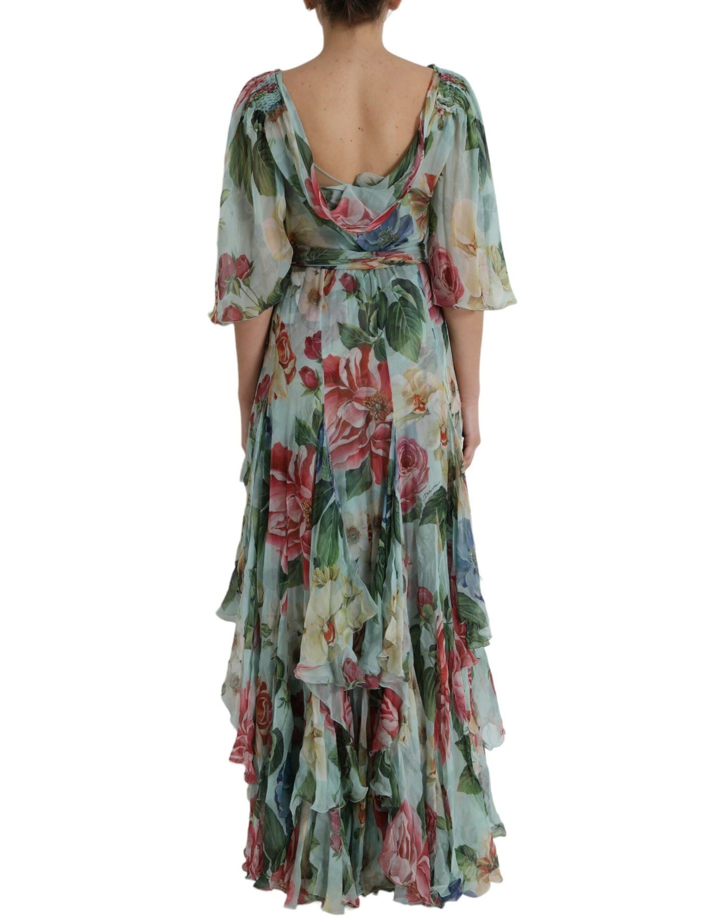 Dolce & Gabbana Blue Floral Print Tiered Long Maxi Dress by Dolce & Gabbana