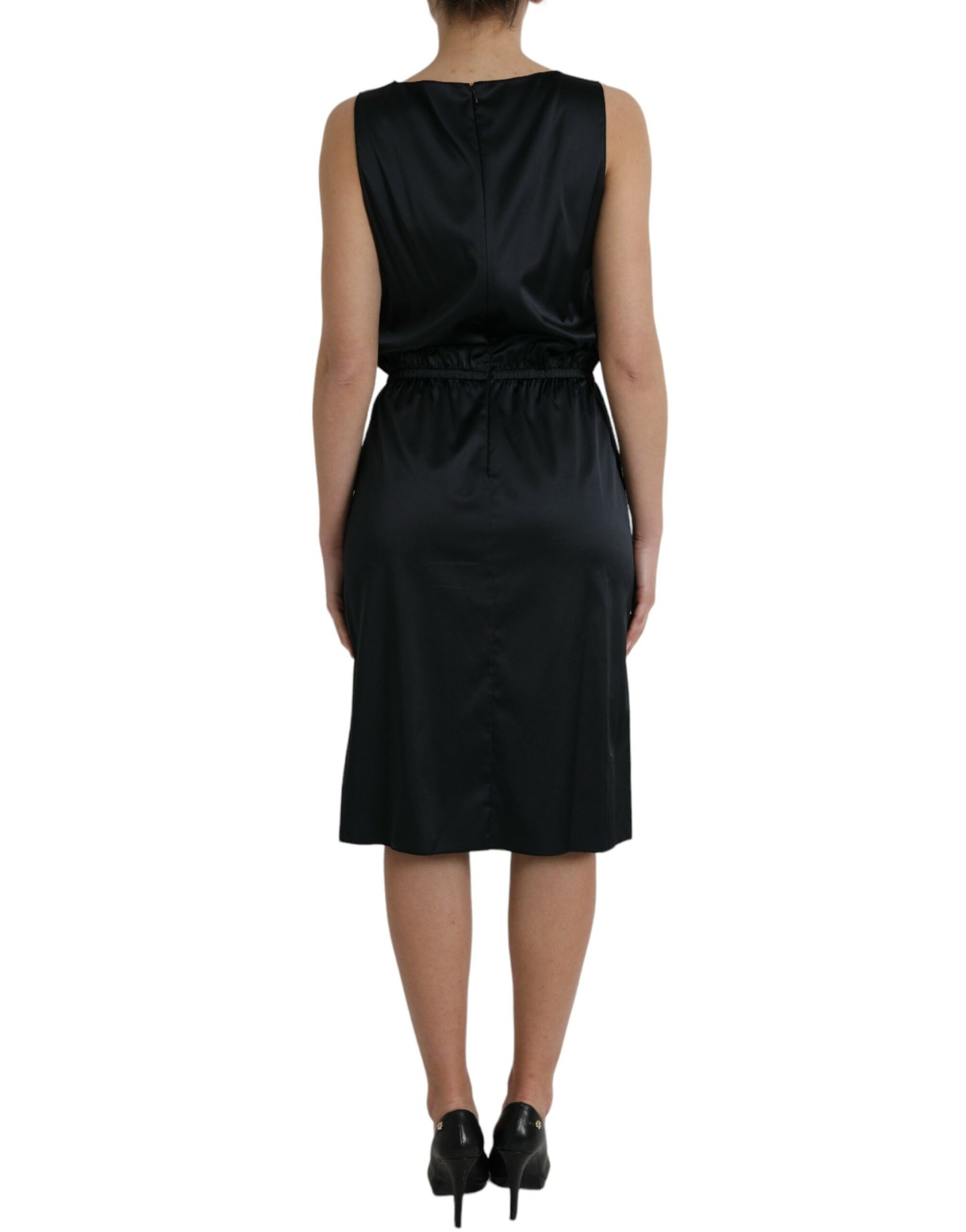Dolce & Gabbana Black Polyester Lace Trim Sheath Midi Dress by Dolce & Gabbana