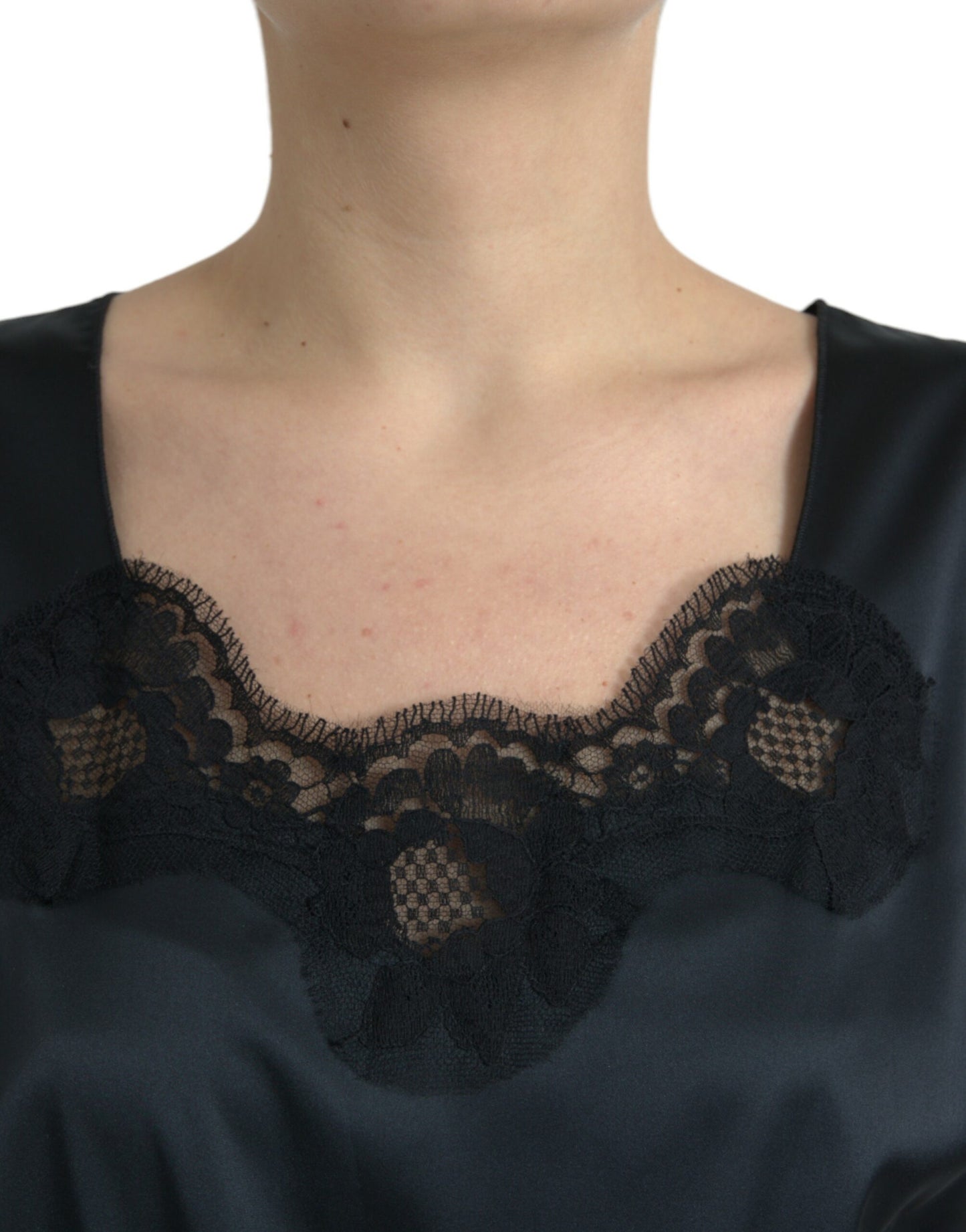 Dolce & Gabbana Black Polyester Lace Trim Sheath Midi Dress by Dolce & Gabbana
