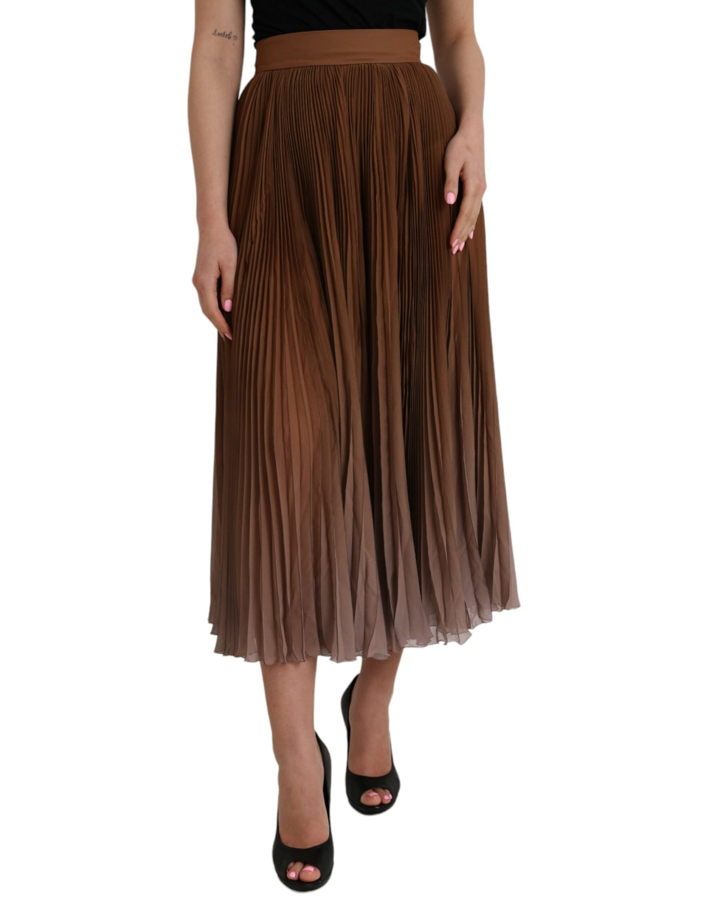 Jupe midi plissée taille haute en polyester marron Dolce & Gabbana