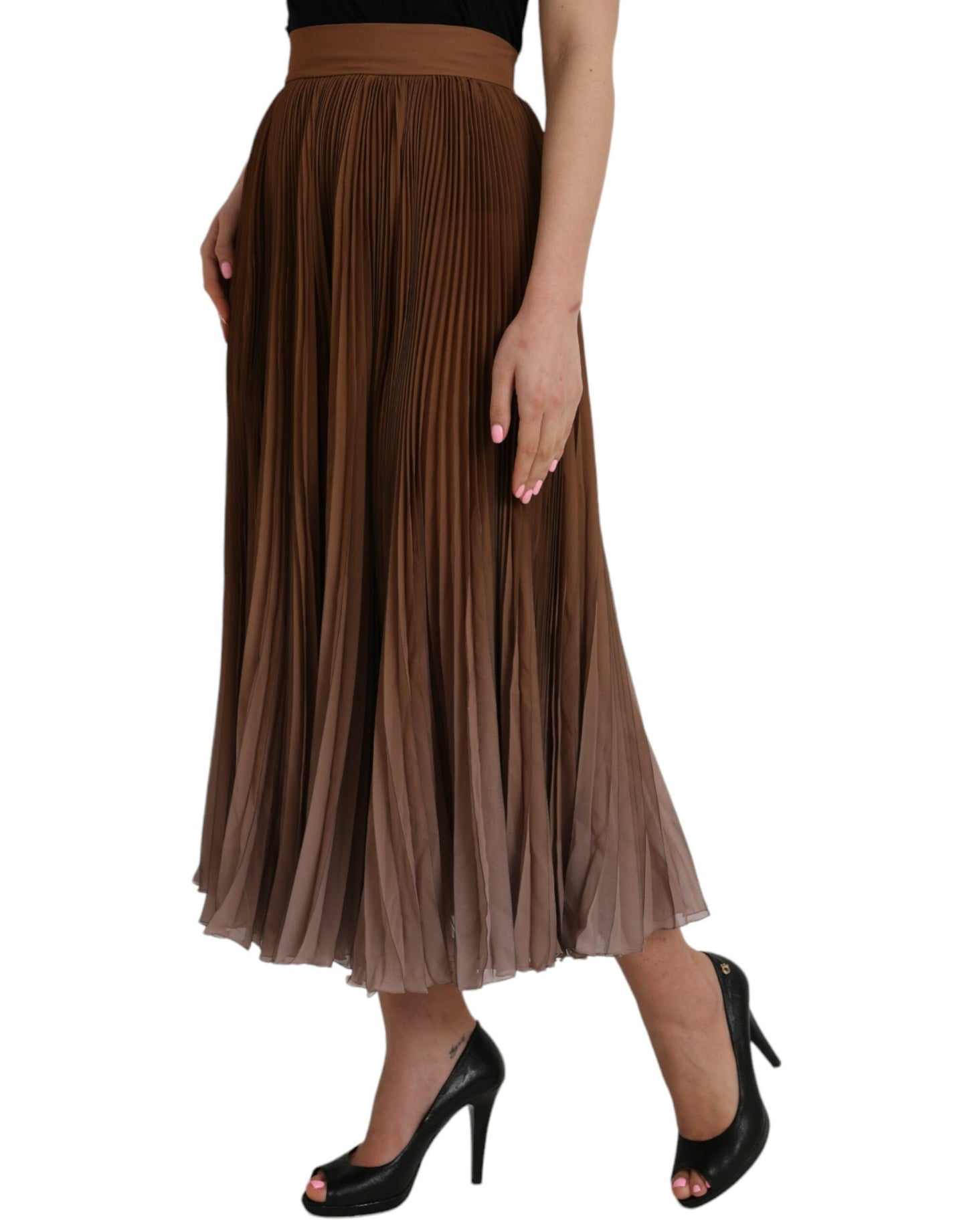 Jupe midi plissée taille haute en polyester marron Dolce & Gabbana