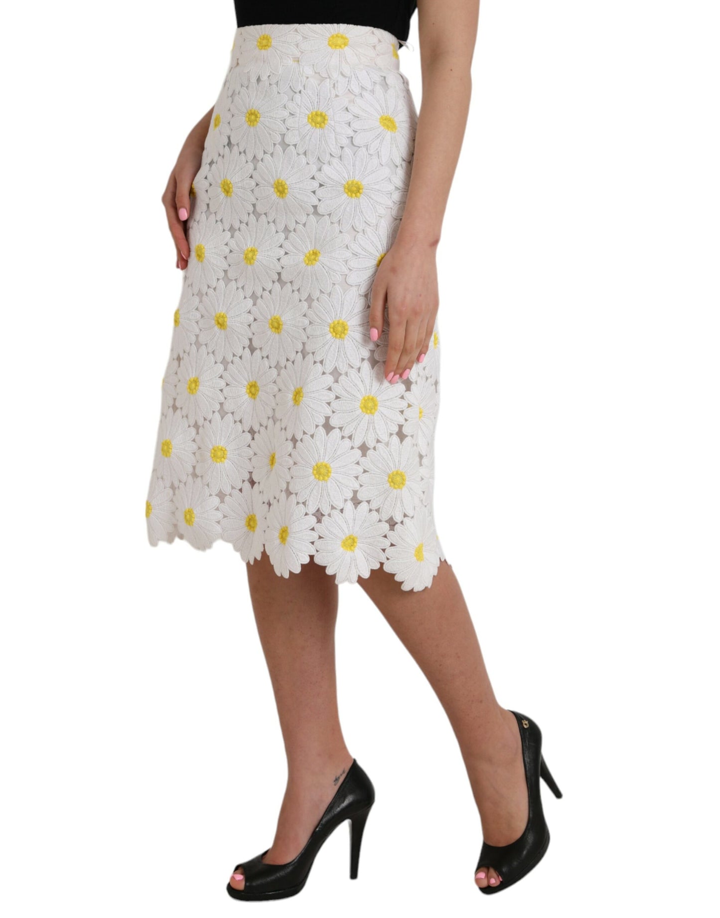 Jupe crayon droite en dentelle florale blanche Dolce & Gabbana