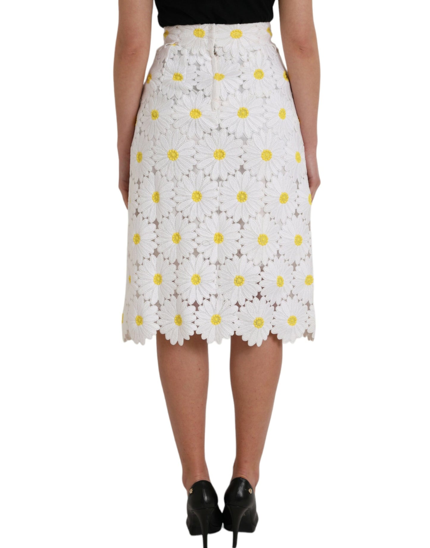 Jupe crayon droite en dentelle florale blanche Dolce & Gabbana