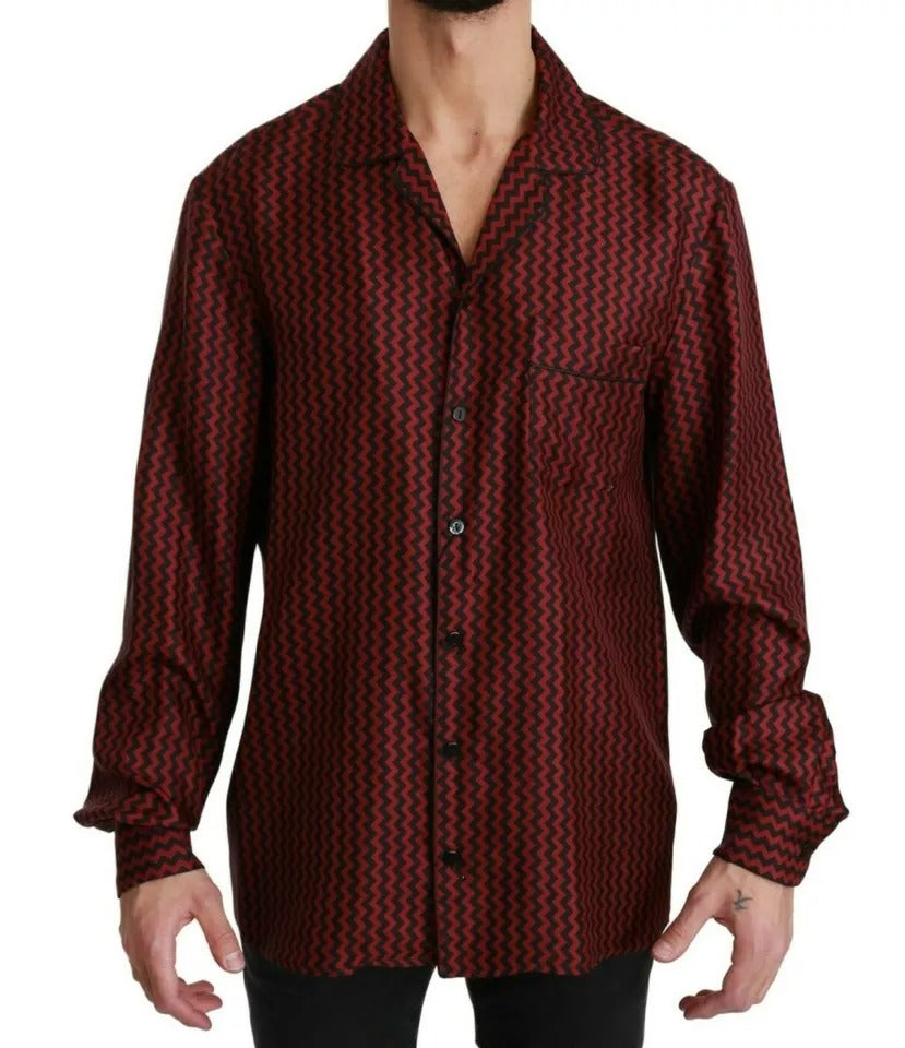 Dolce & Gabbana Black Red Zigzag Pattern Casual Shirt by Dolce & Gabbana