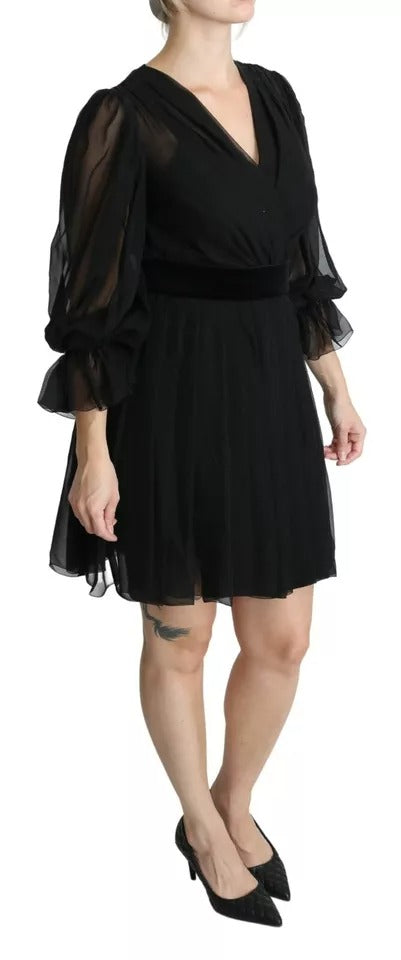 Dolce & Gabbana Black Mesh Pleated Mini Silk Blend Dress by Dolce & Gabbana