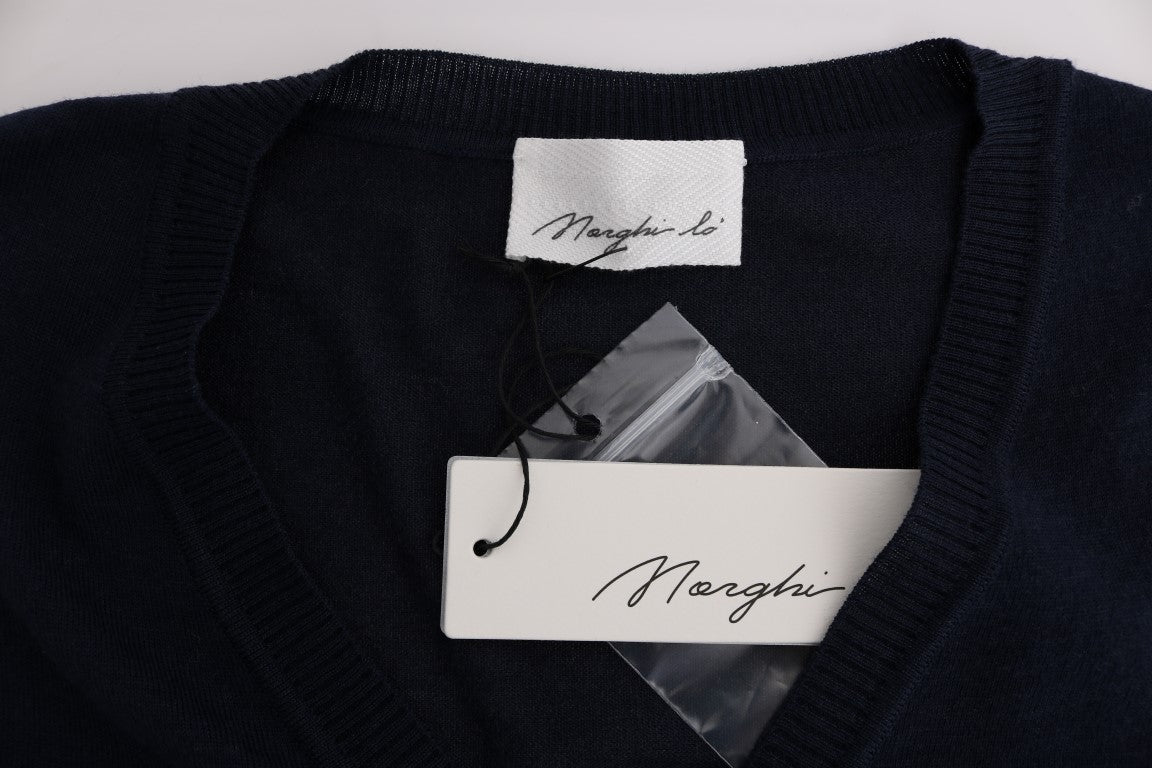 Pull cardigan élégant en laine bleue MARGHI LO'
