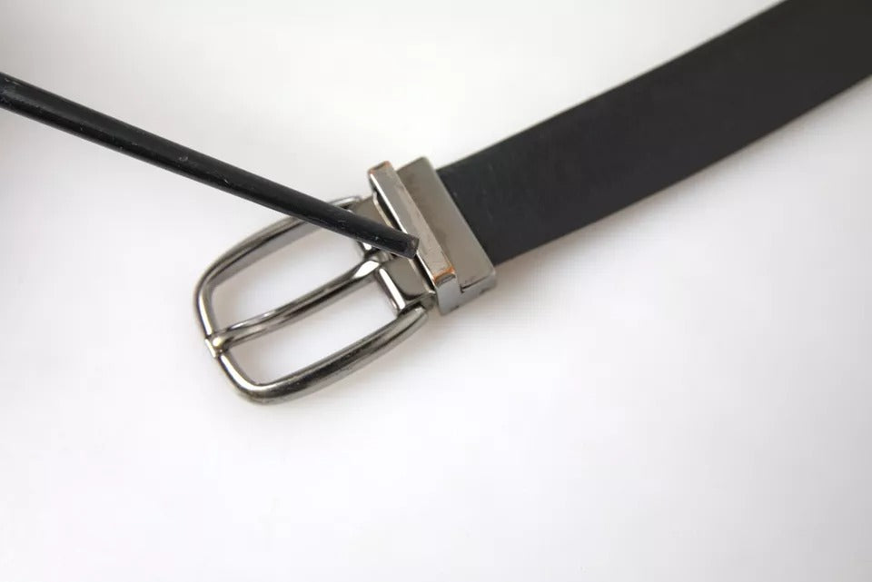 Ceinture pour homme Dolce & Gabbana en cuir noir avec boucle en métal argenté