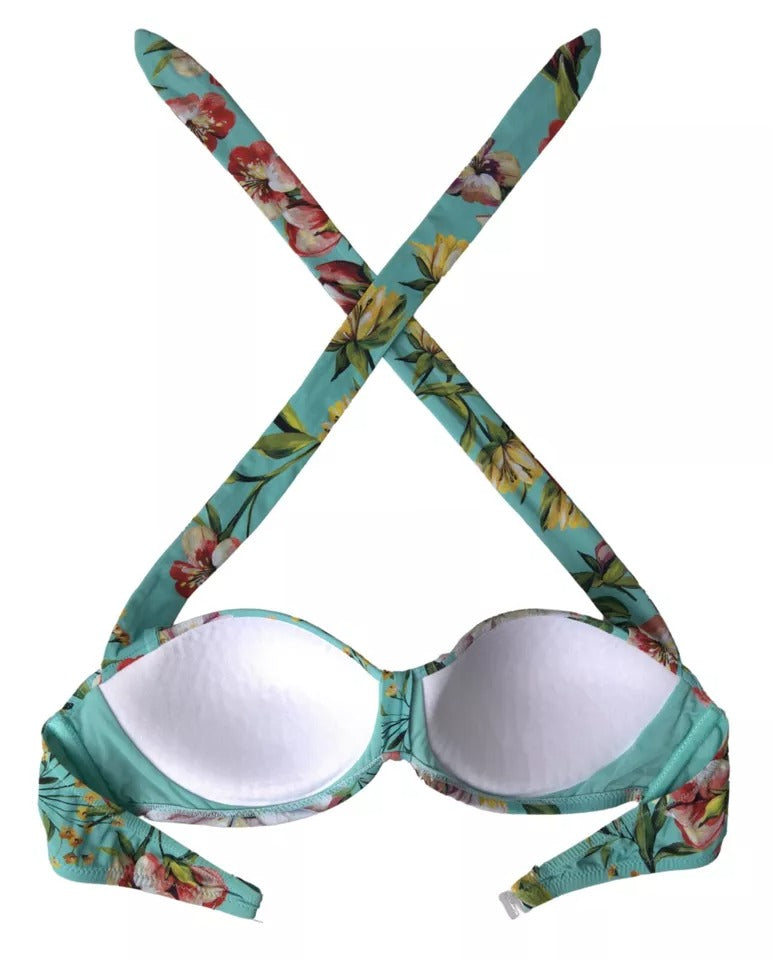 Haut de bikini de plage à imprimé floral vert menthe Dolce & Gabbana