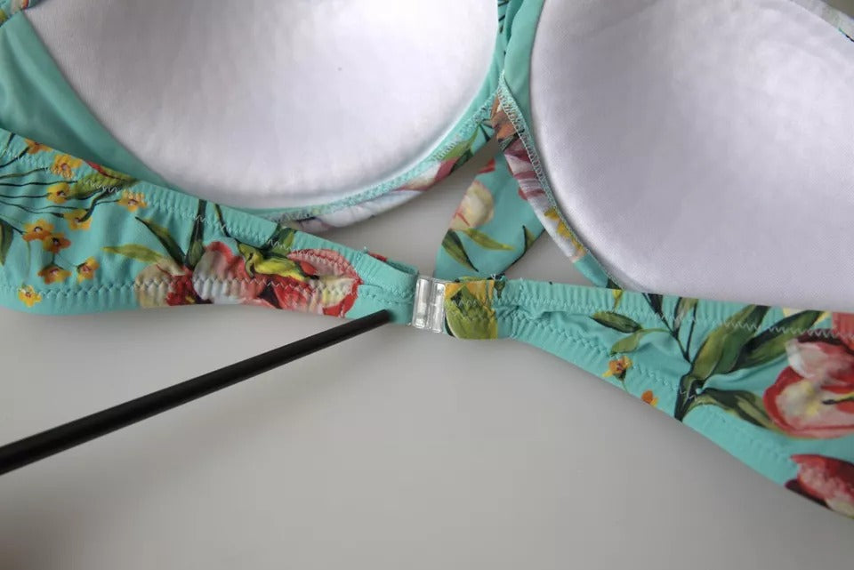 Haut de bikini de plage à imprimé floral vert menthe Dolce & Gabbana