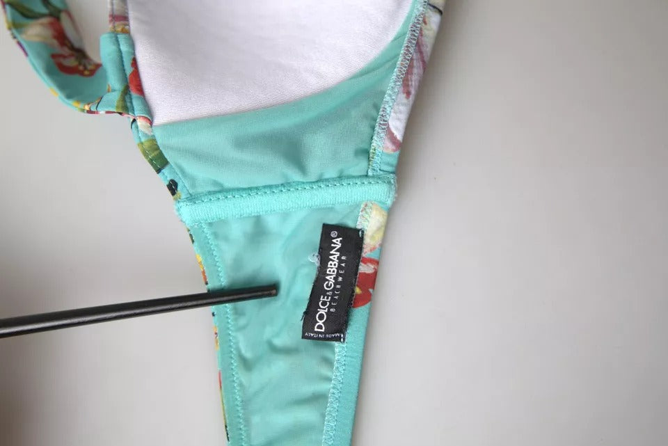 Haut de bikini de plage à imprimé floral vert menthe Dolce & Gabbana