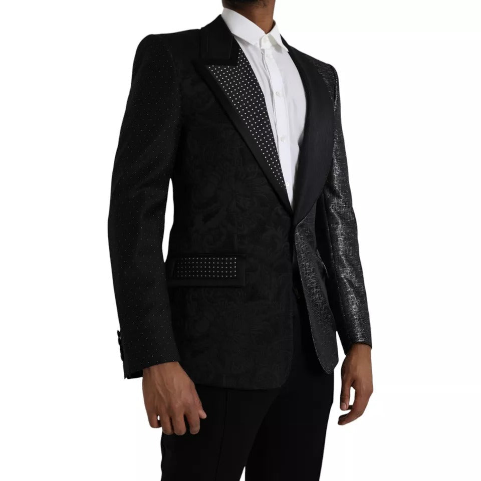 Blazer simple boutonnage en soie noir argenté Dolce & Gabbana
