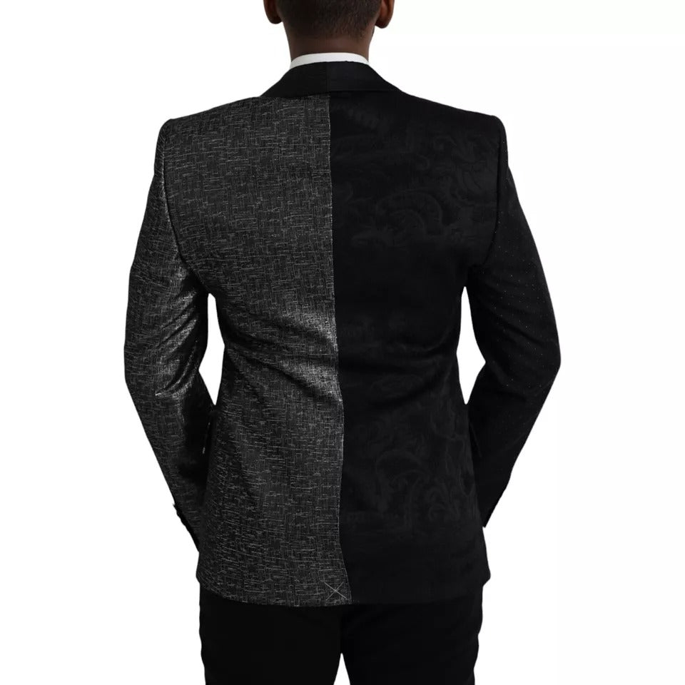 Blazer simple boutonnage en soie noir argenté Dolce & Gabbana