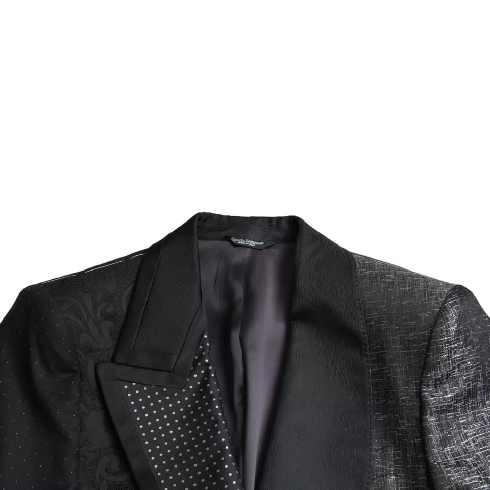 Blazer simple boutonnage en soie noir argenté Dolce & Gabbana