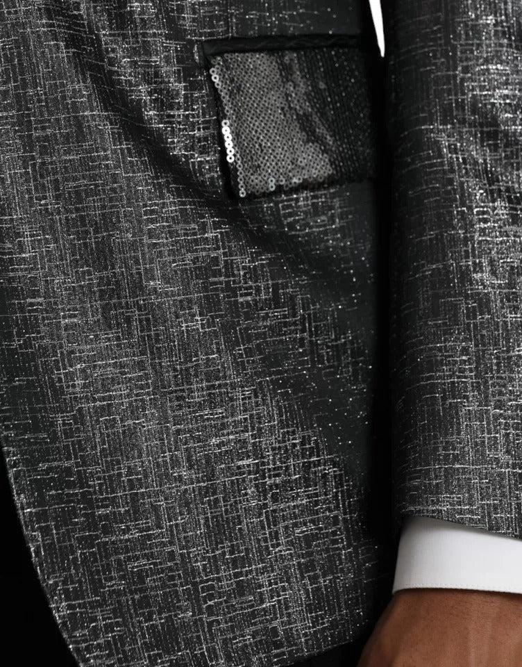 Blazer simple boutonnage en soie noir argenté Dolce & Gabbana