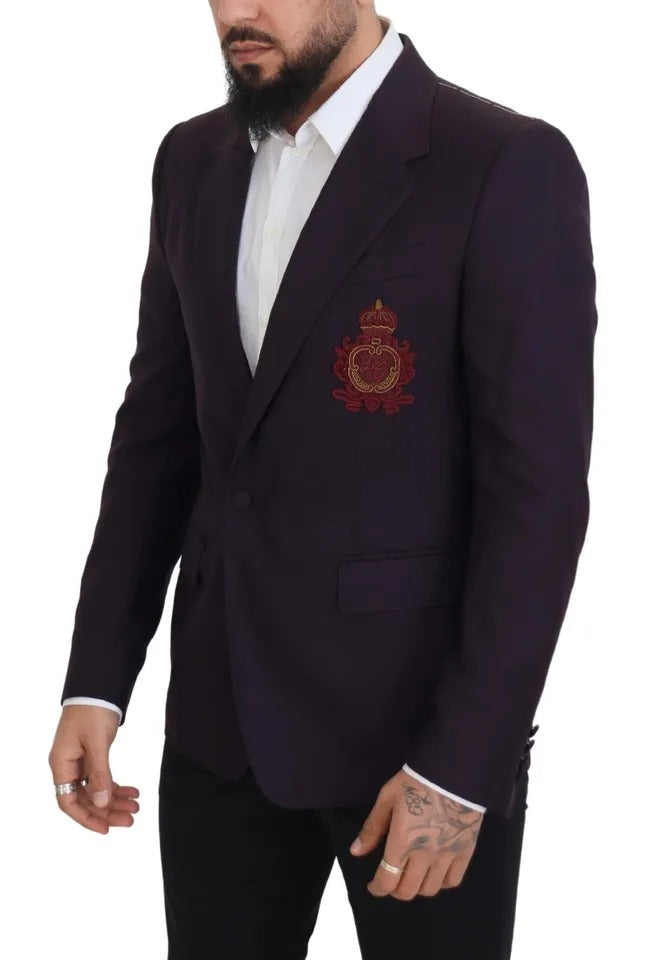 Blazer en laine à simple boutonnage et logo violet Dolce & Gabbana