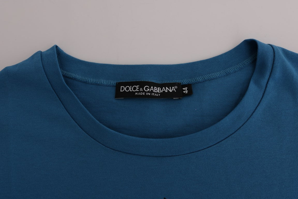 T-shirt Dolce & Gabbana Chic en coton bleu avec imprimé 2017