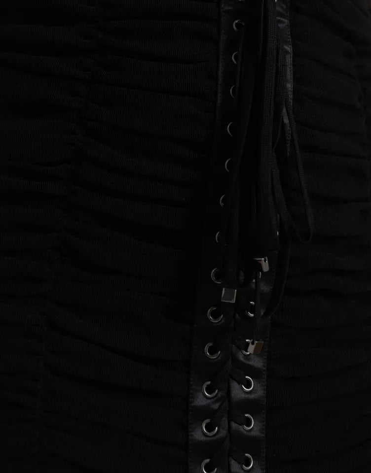 Dolce & Gabbana Black Cold Shoulder Stretch Tulle Midi Dress by Dolce & Gabbana
