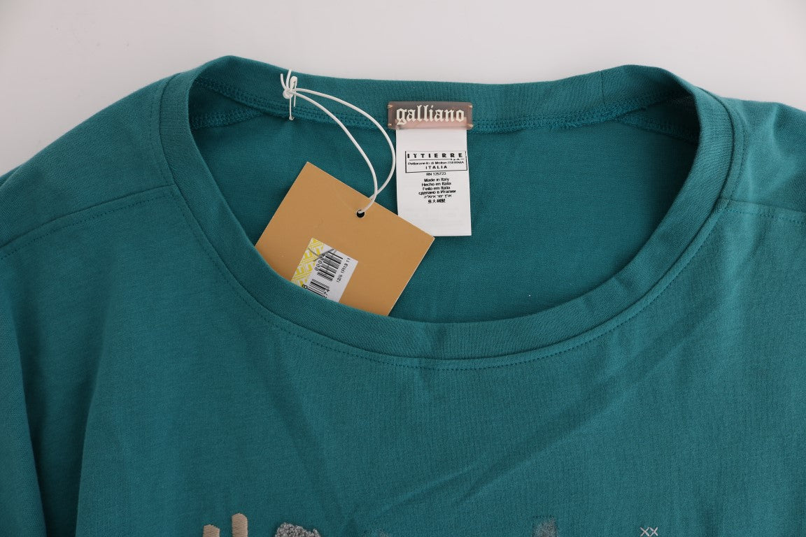 Pull élégant à col rond en coton vert John Galliano