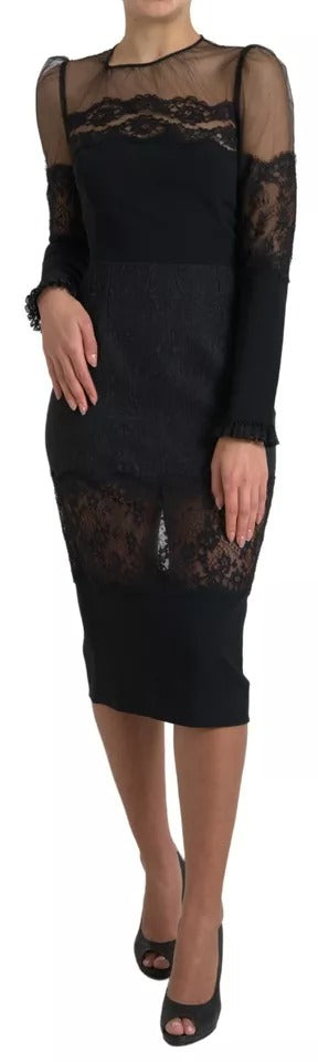 Dolce & Gabbana Black Sheer Floral Lace Sheath Midi Dress by Dolce & Gabbana