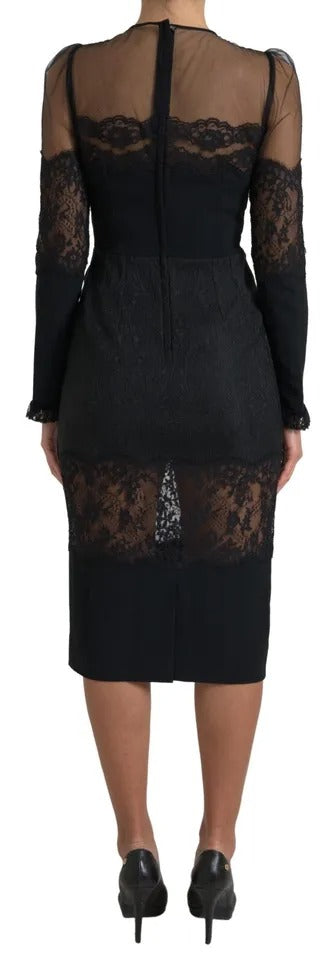 Dolce & Gabbana Black Sheer Floral Lace Sheath Midi Dress by Dolce & Gabbana
