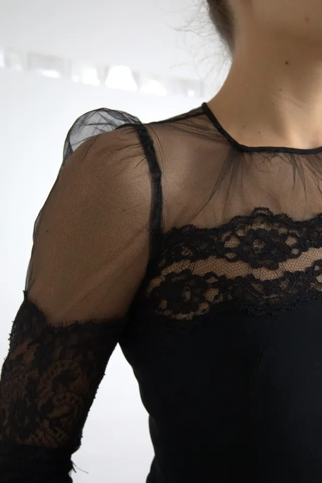Dolce & Gabbana Black Sheer Floral Lace Sheath Midi Dress by Dolce & Gabbana