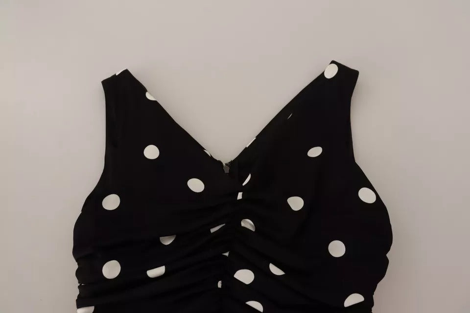 Dolce & Gabbana Black Silk Polka Dots V-neck Sheath Midi Dress by Dolce & Gabbana